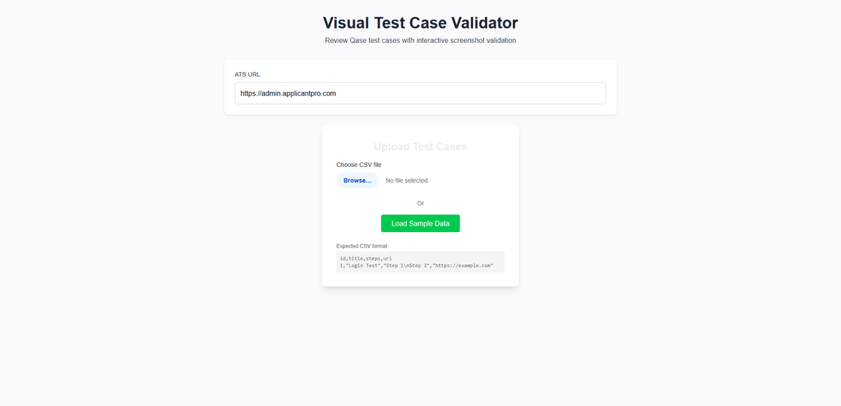 Visual Test Validator — main interface